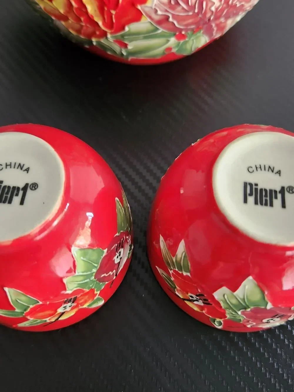 Pier 1 Imports Peony Hand-Painted Stonewear Teapot With Two Tea Cups